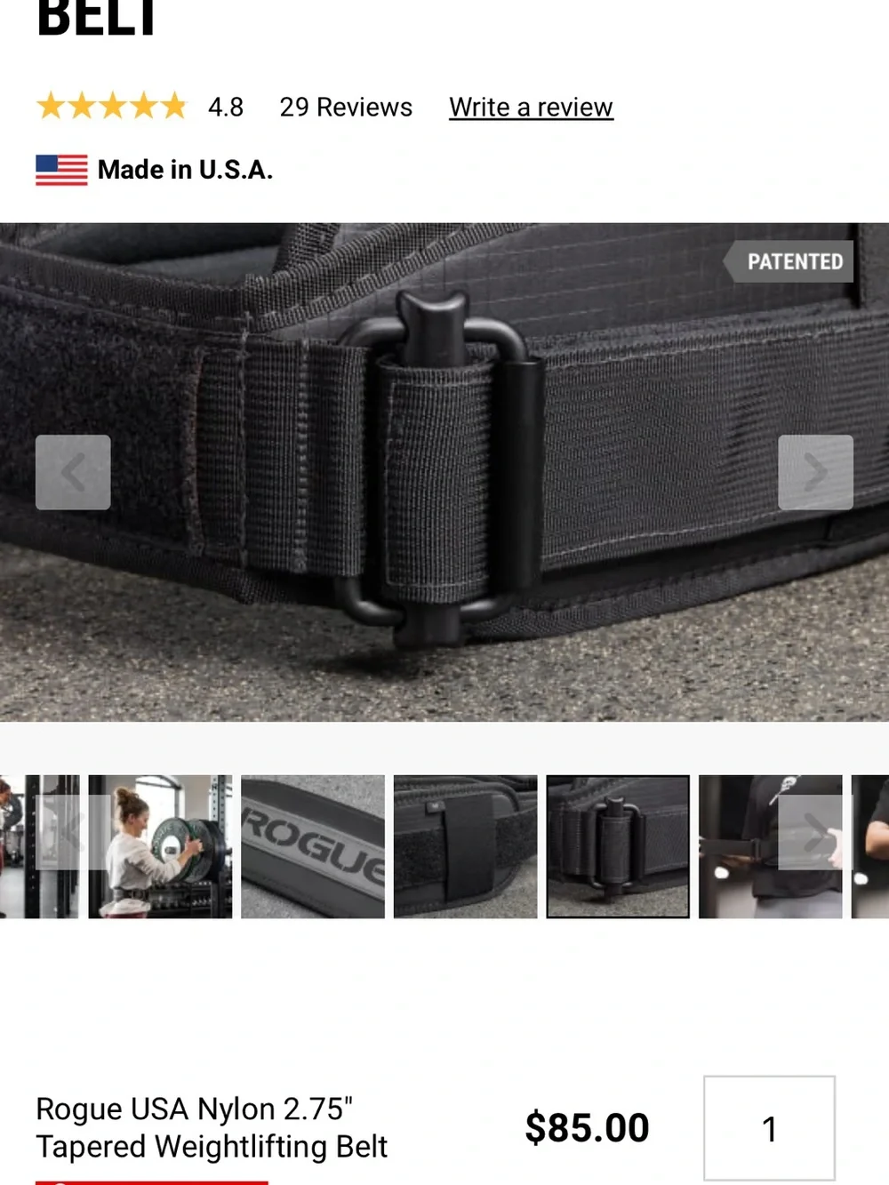 Rogue Black Nylon Weightlifting Belt with Metal Ladder Lock